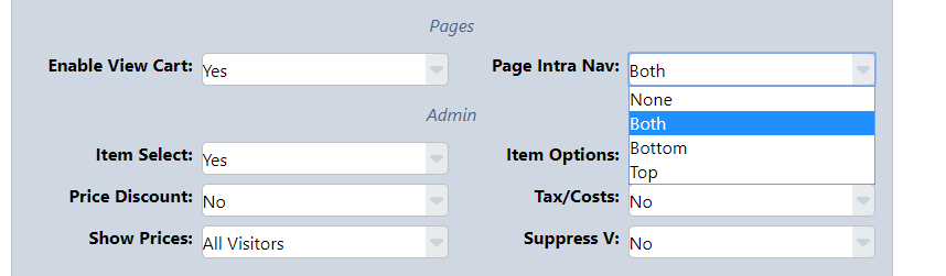 Intra page navigation settings