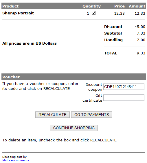 Mals coupon entry upon checkout